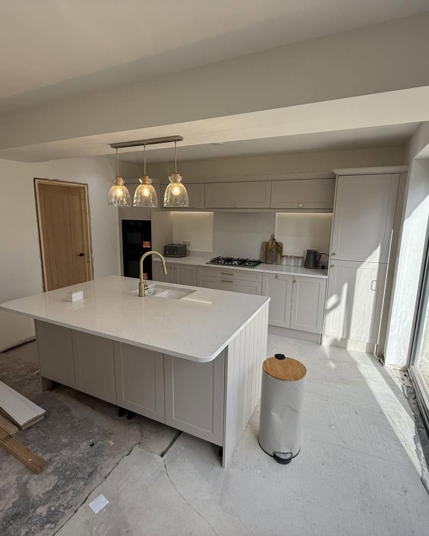 Kitchen island with sink, view to the oak door, Bewdley