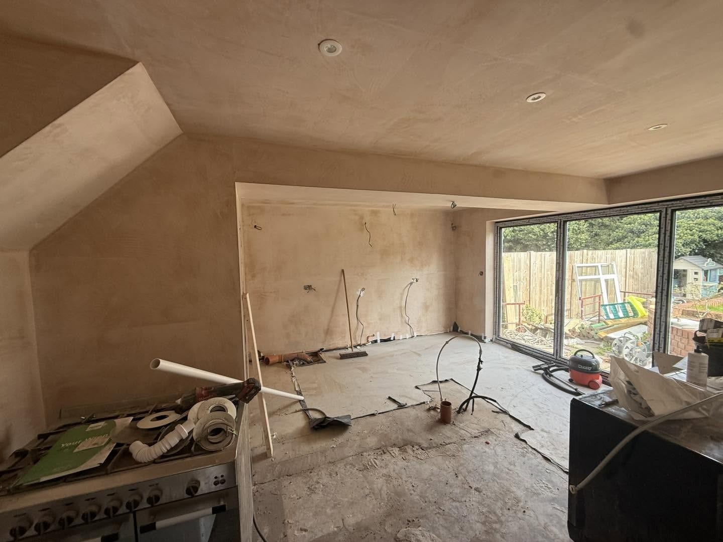 Plastered open-plan kitchen and living space, Bewdley