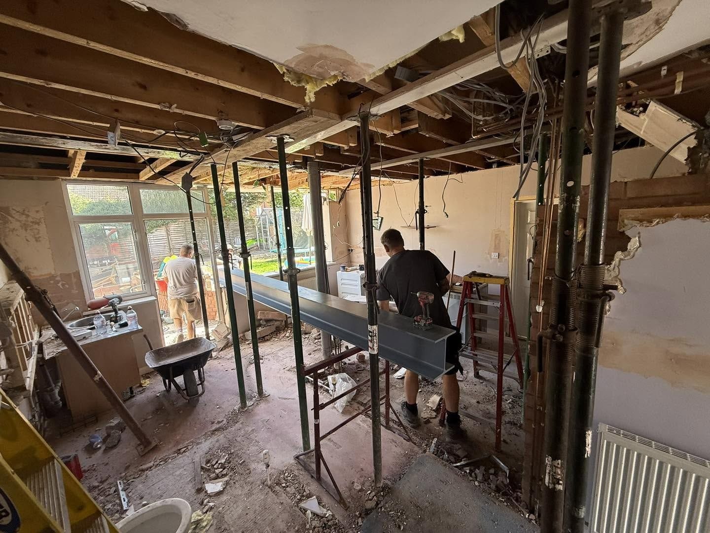 Inside during wall removal, props and steel in place, Bewdley