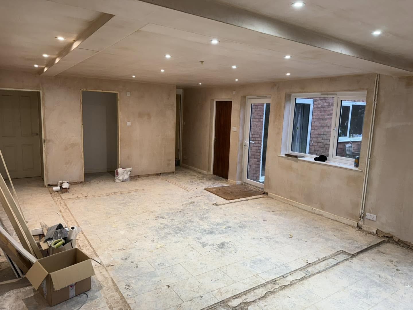 Opened-up room after walls were removed