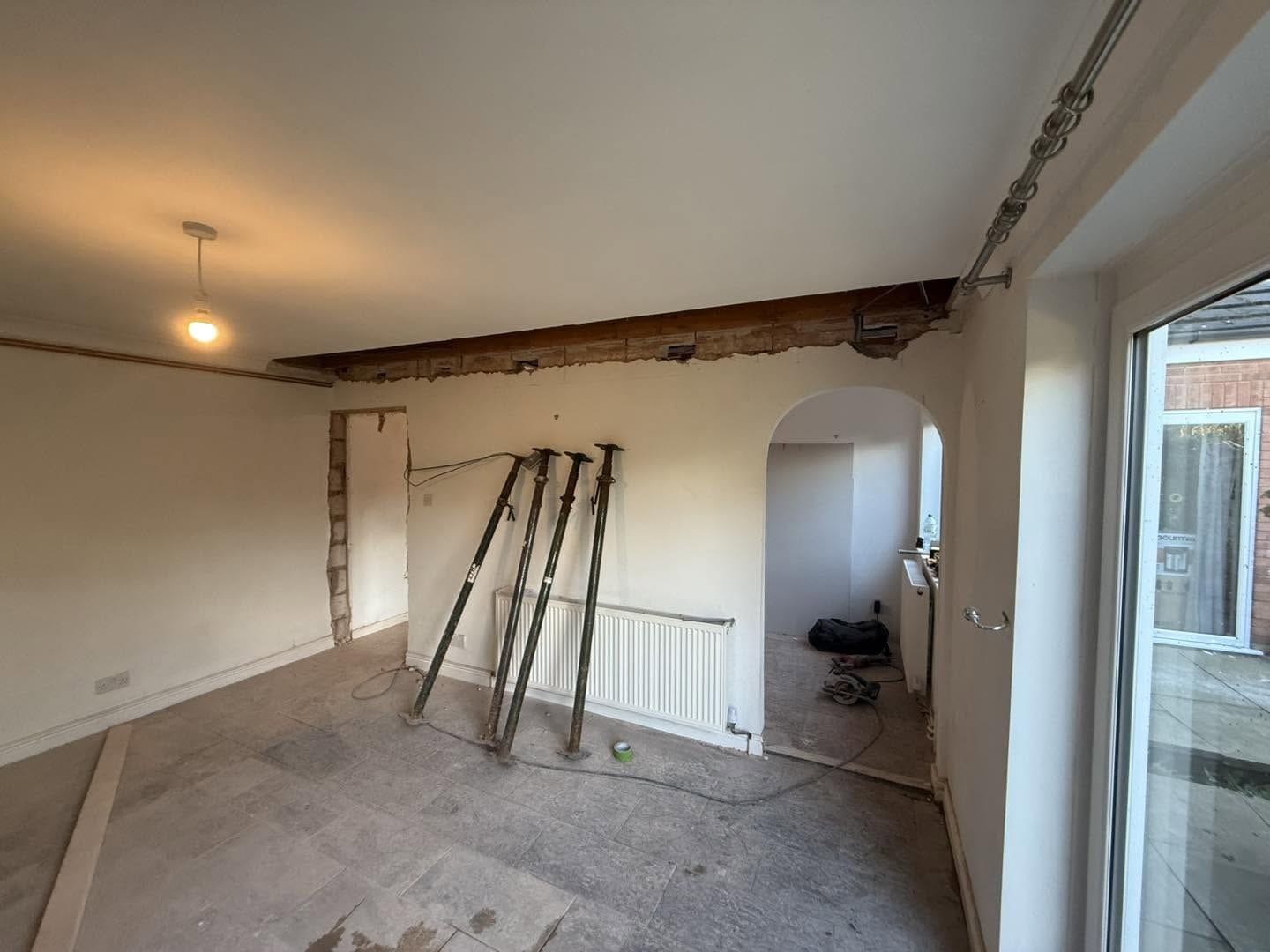 Props in place during wall removal
