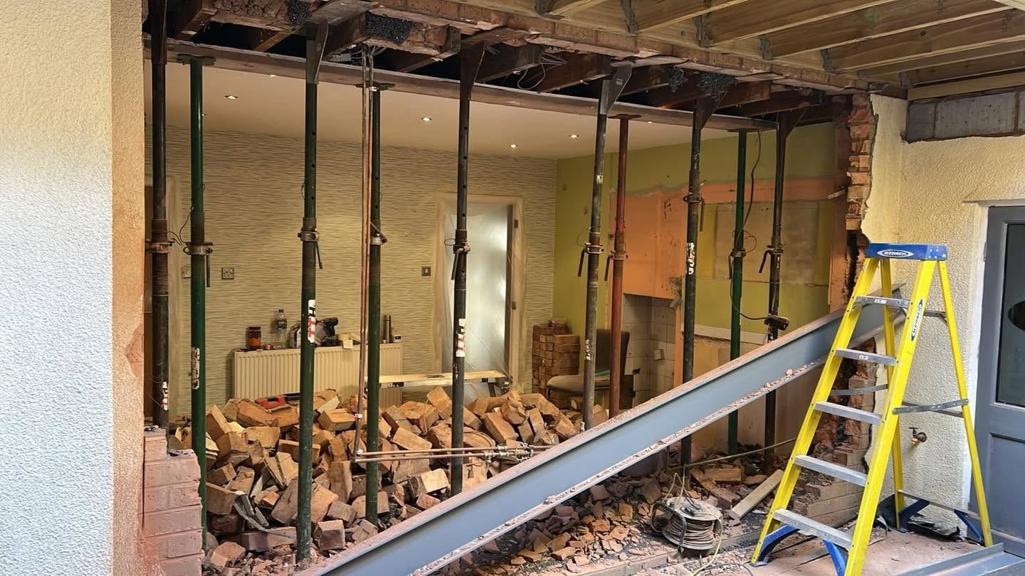 Rear wall propped for the steel knock-through, Bromsgrove