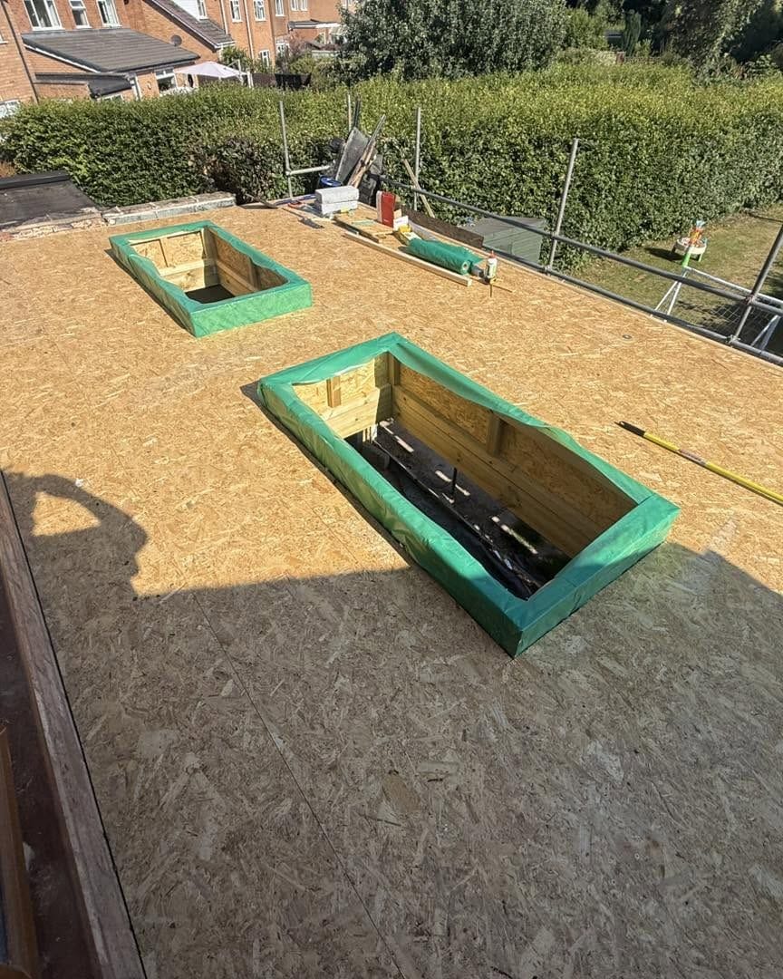 Roof deck with roof light upstands before the GRP, Bromsgrove