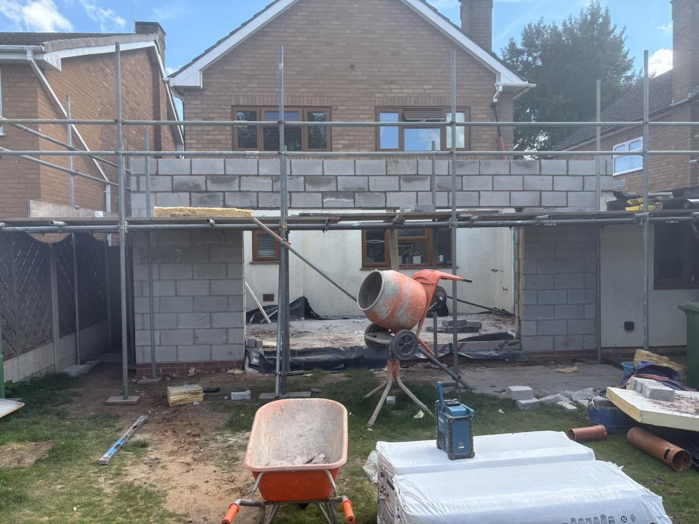 Extension blockwork complete with scaffold up, Bromsgrove