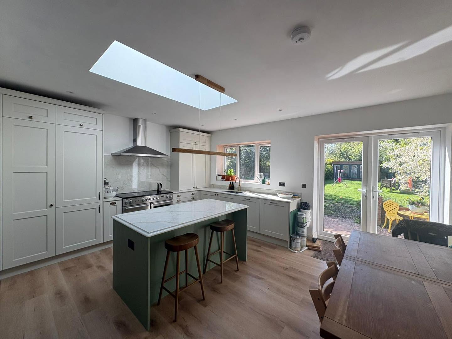 Kitchen extension under construction with structural openings and steelwork