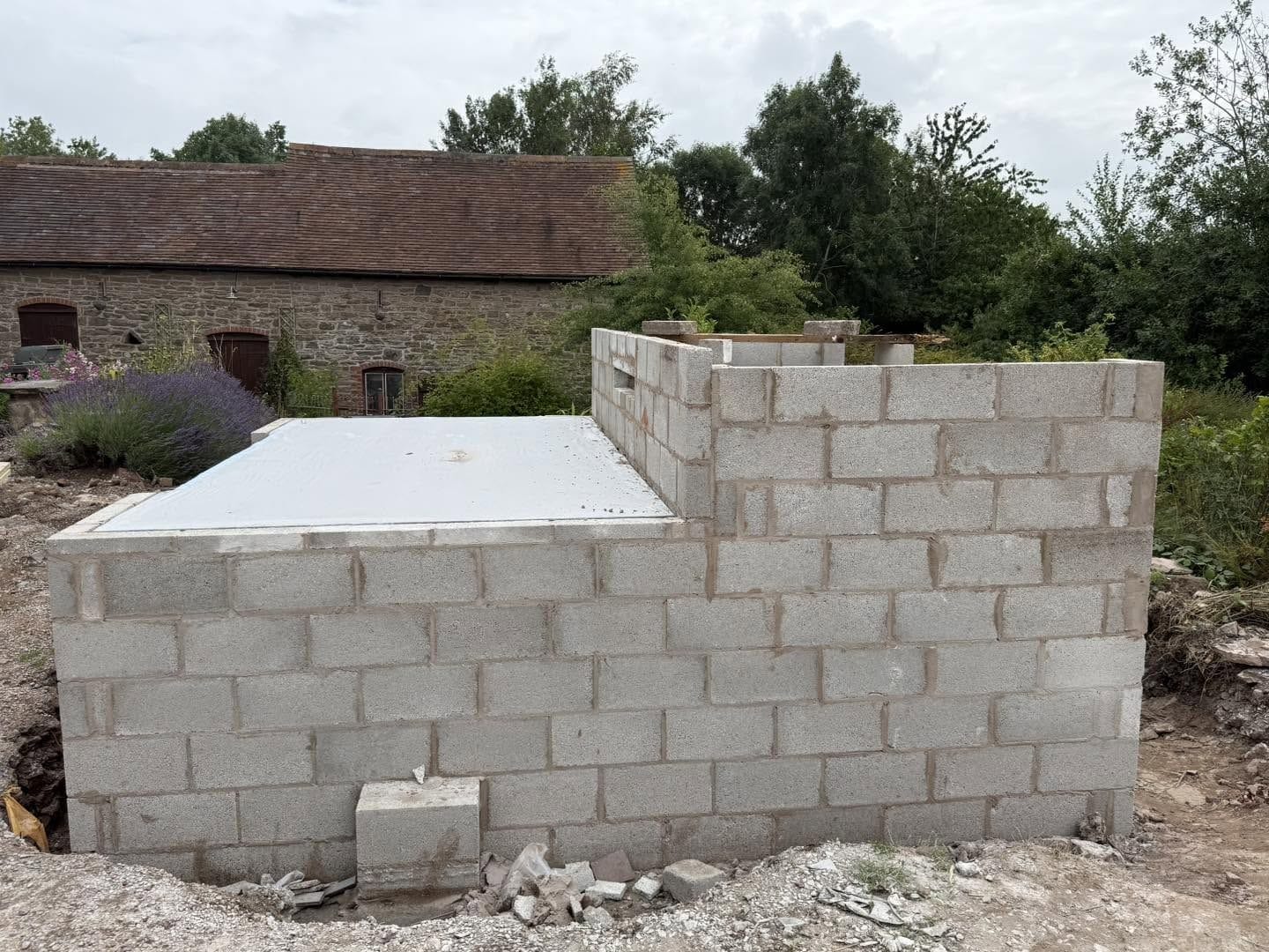 Pond blockwork, side view, Clee Hill