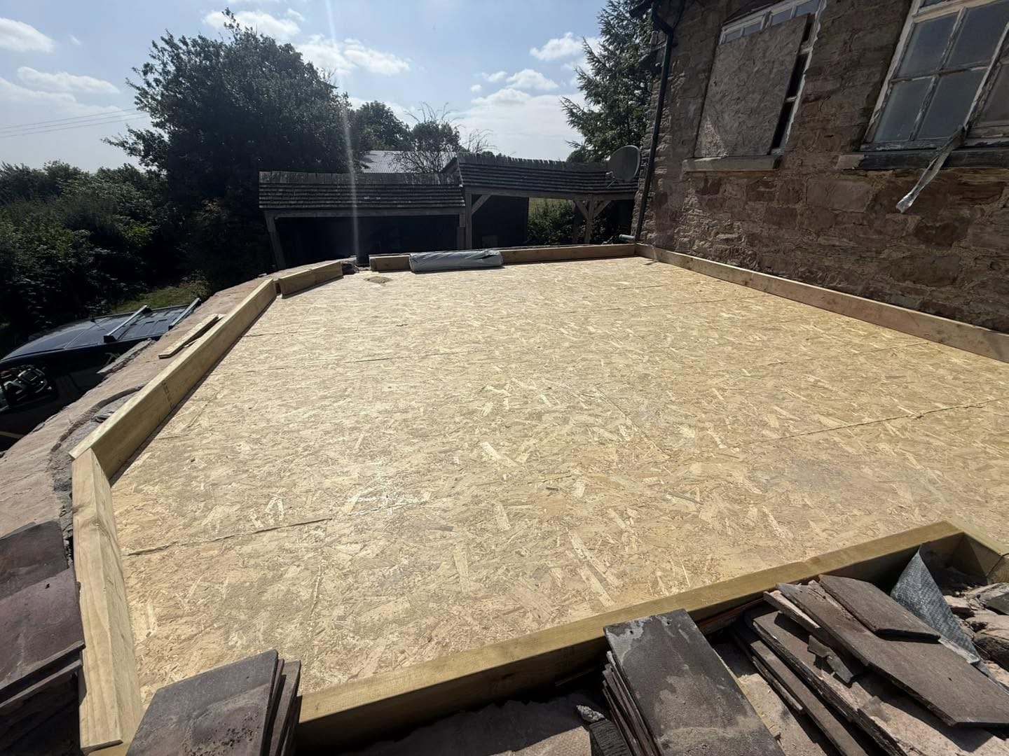 New sunroom flat roof decked, Clee Hill