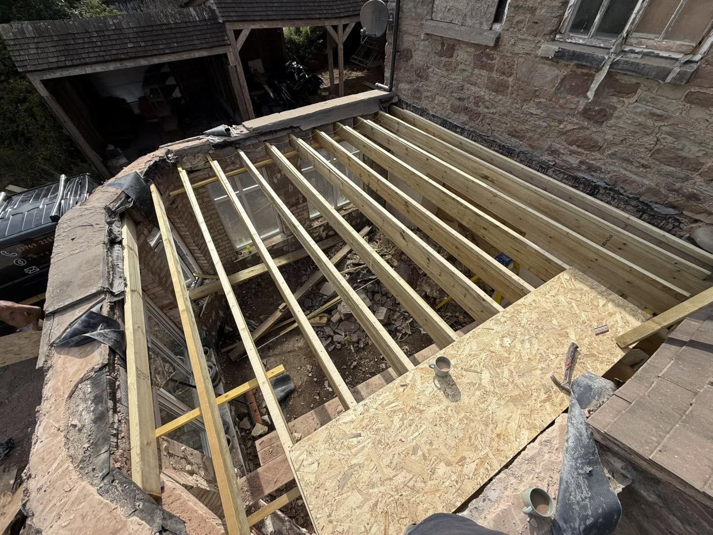 New flat roof joists going on, Clee Hill