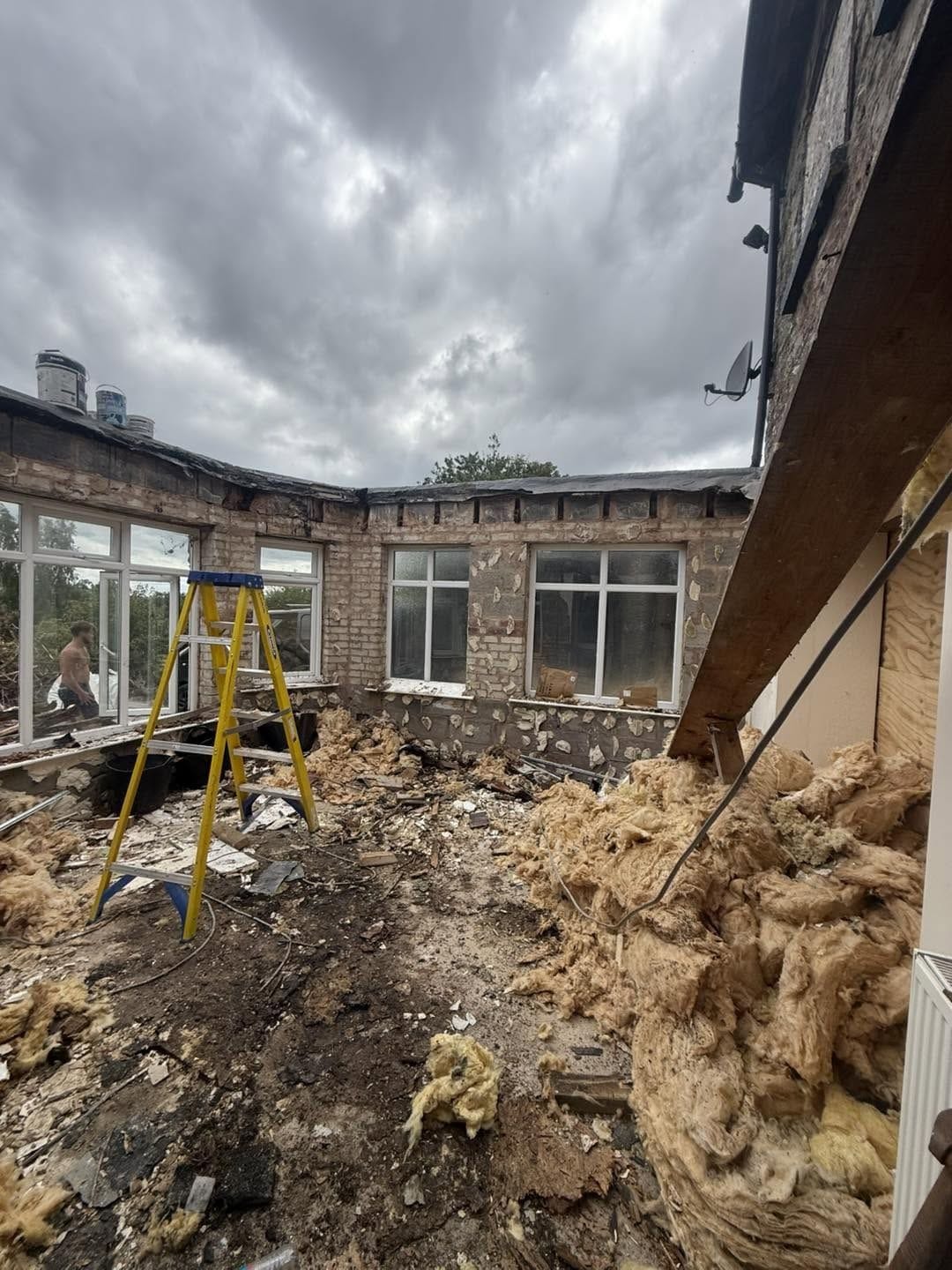 Sunroom after the old roof was removed, Clee Hill