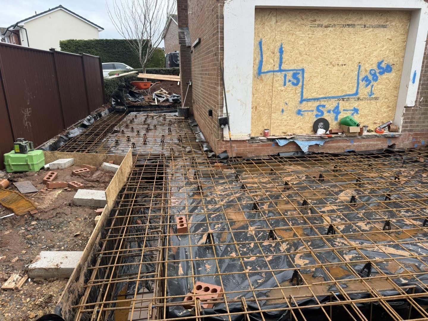 Raft foundation steel reinforcement in place, Droitwich