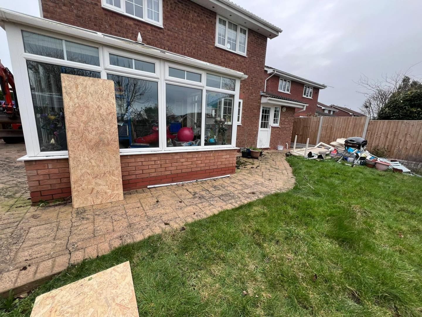 Rear of the house before work started, with the old conservatory, Droitwich