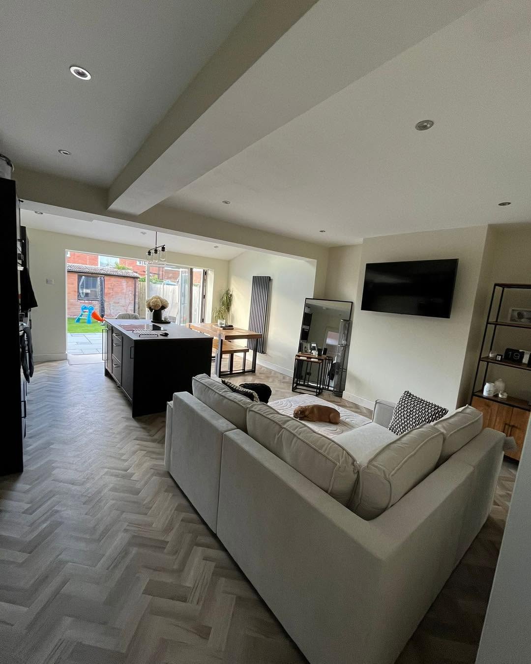 Open-plan living and dining area in the new kitchen extension