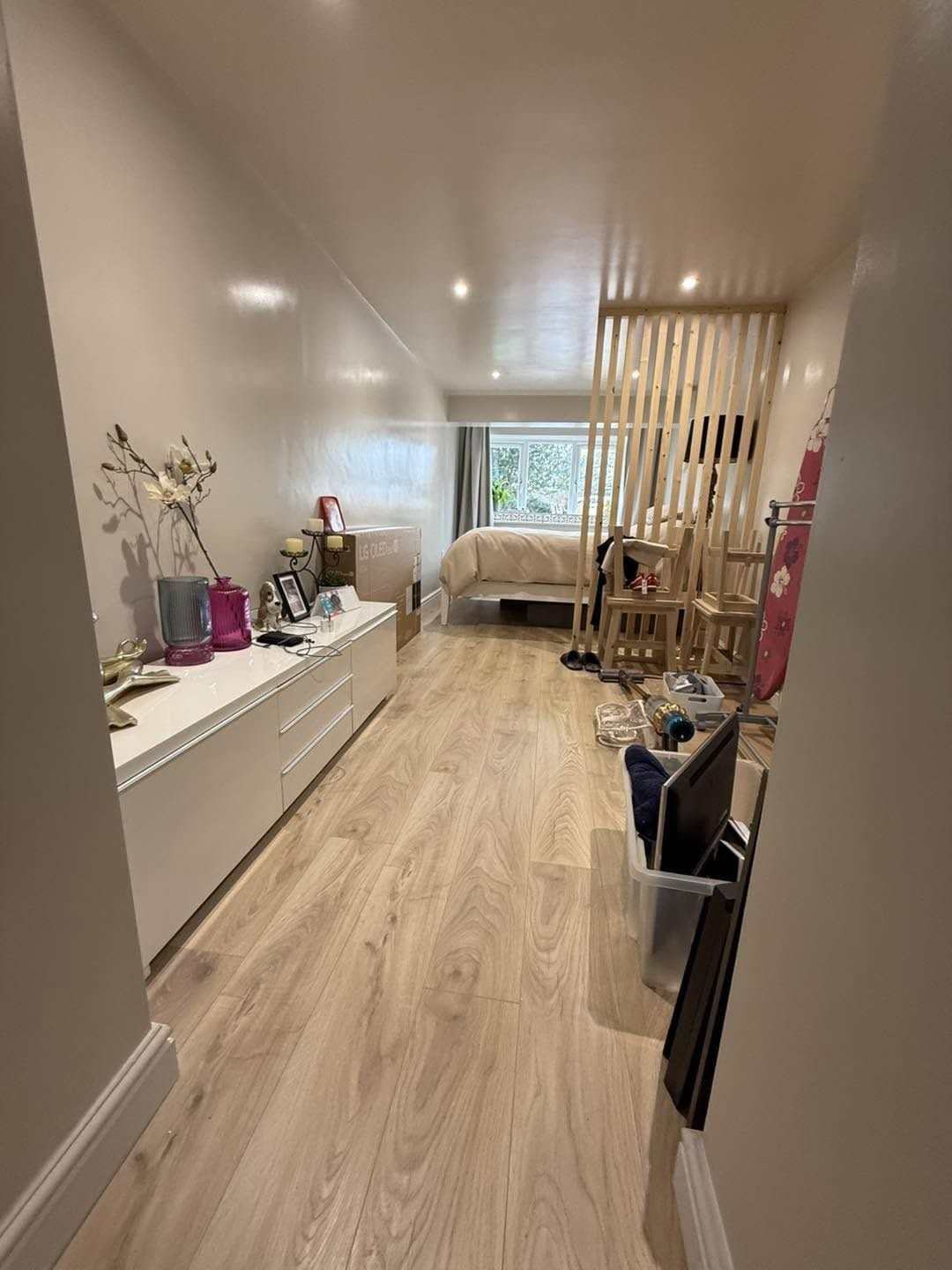 Converted room with new flooring
