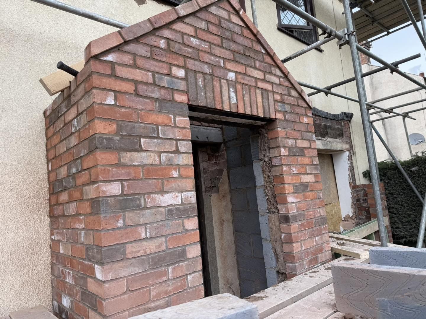 New brick front porch, side view, Kidderminster