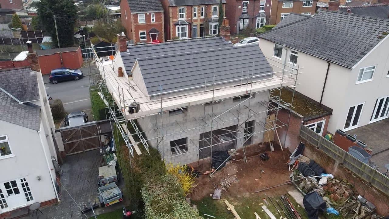 Aerial view of the double-storey extension, Kidderminster
