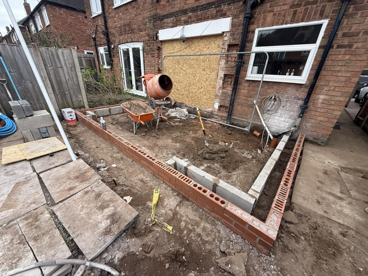 New footings and brickwork to DPC, Kidderminster