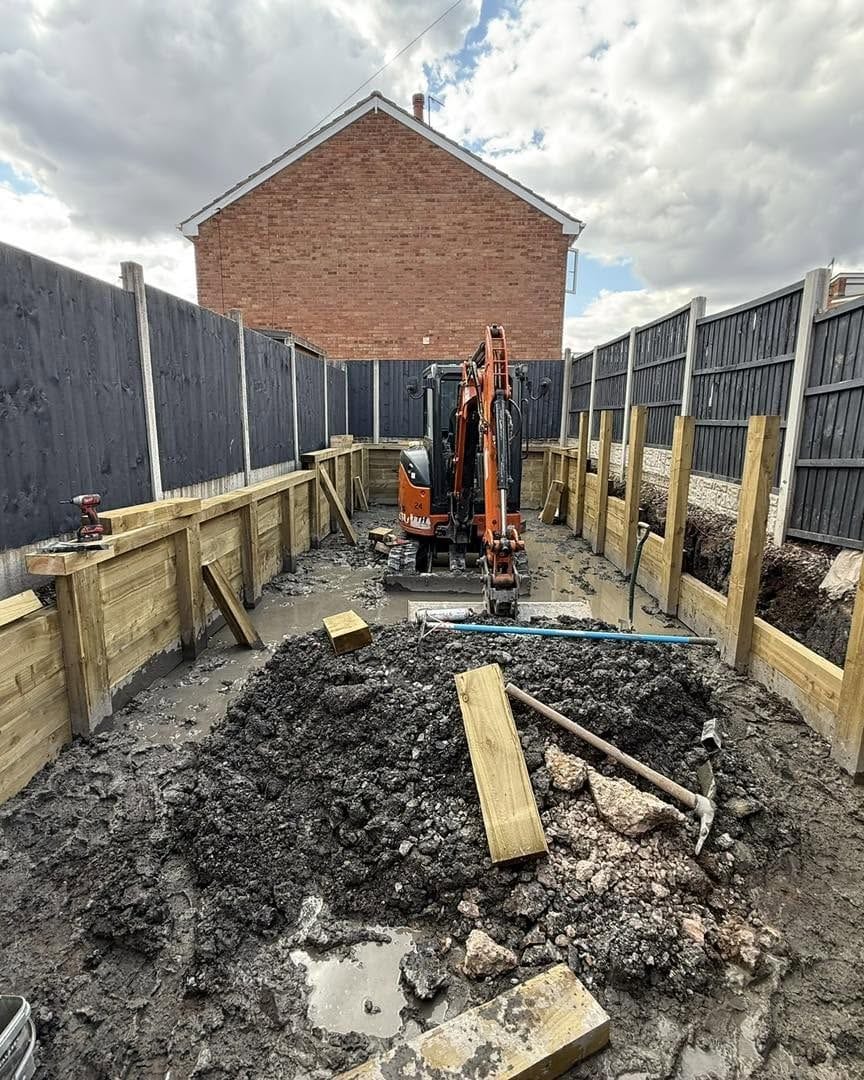 Groundworks with retaining walls in progress