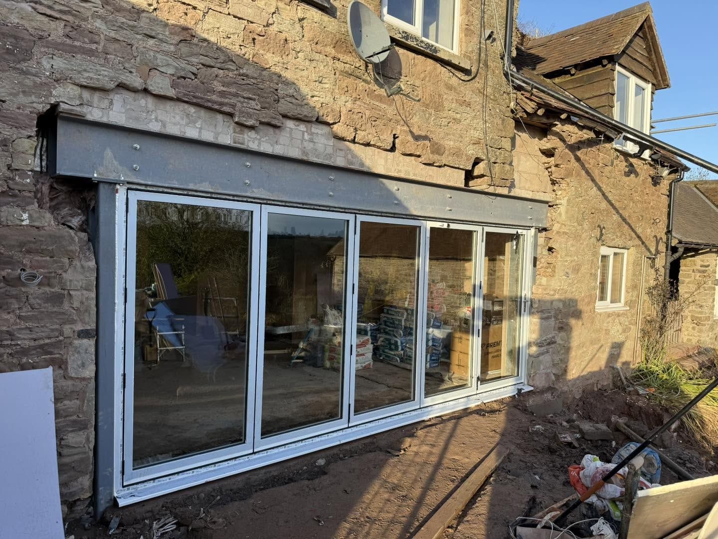 New bifold doors in the stone rear wall, Ludlow
