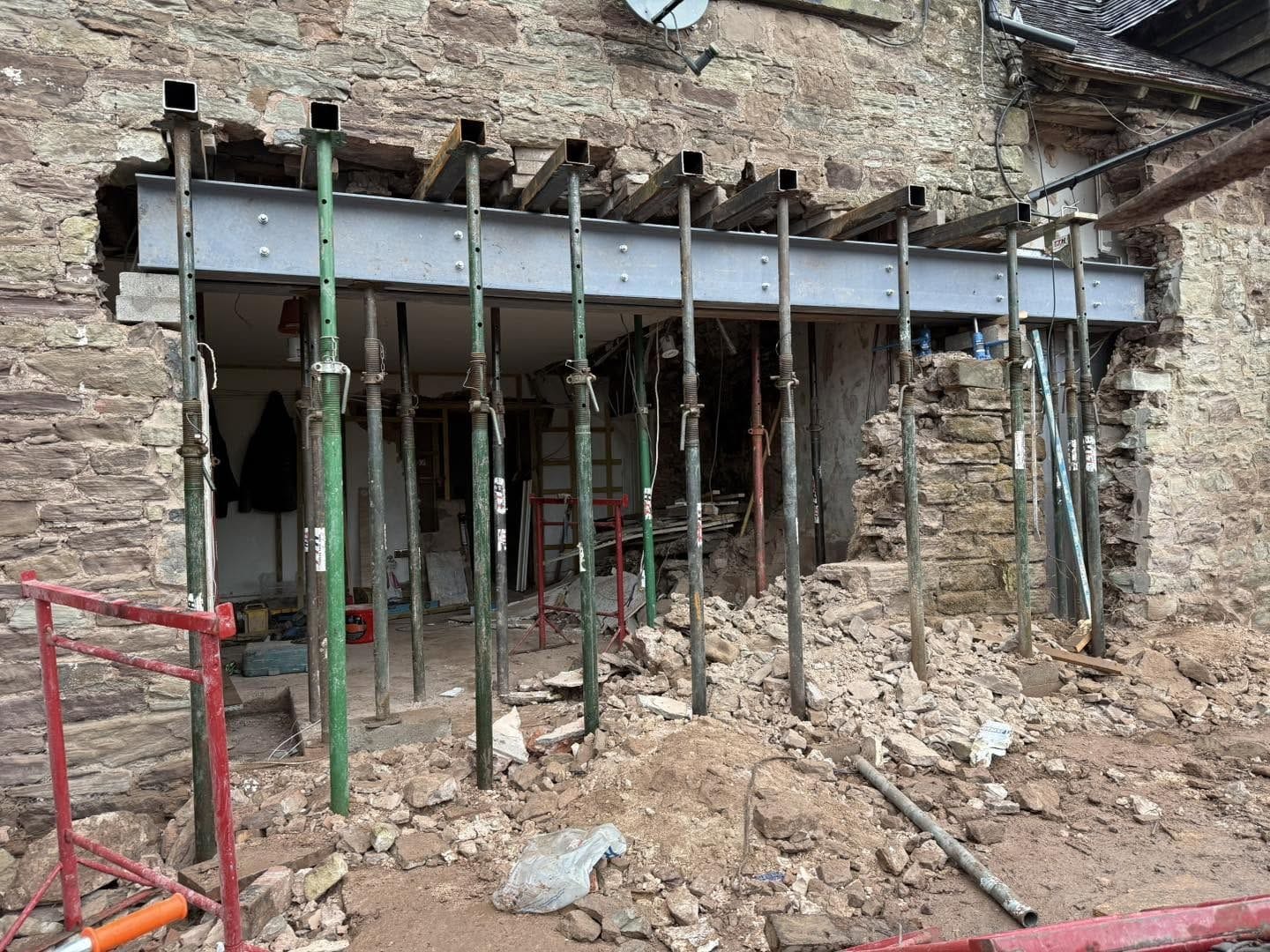 Steels propped for the large knock-through, Ludlow