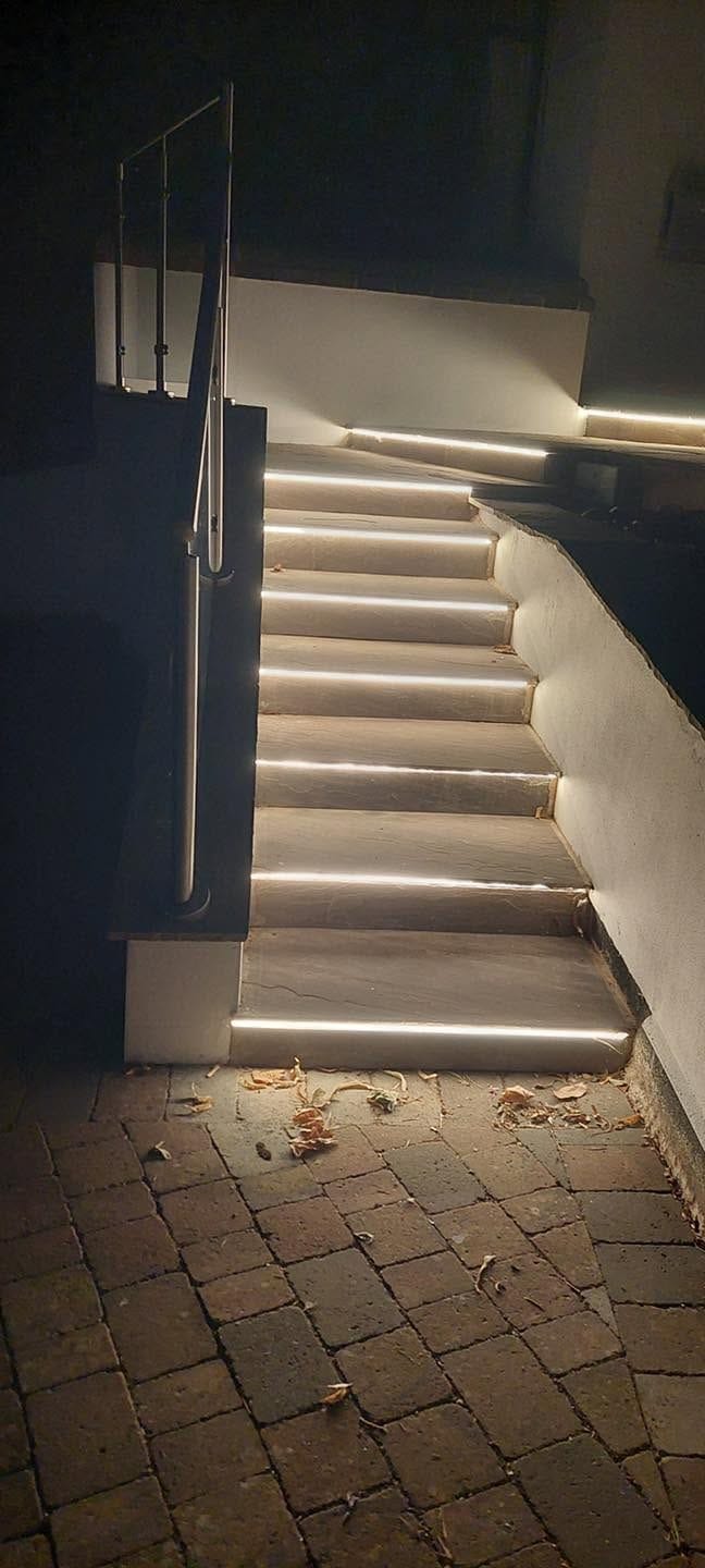 Finished steps with LED lighting at night