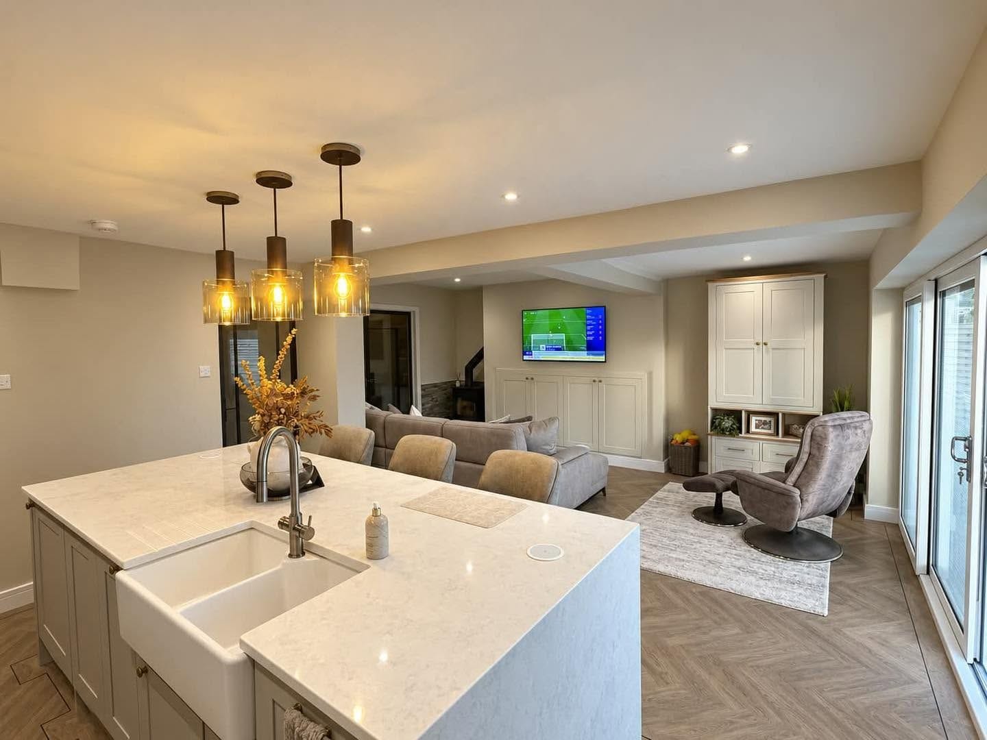 Finished kitchen island and living area (customer's photo), Stourport-on-Severn