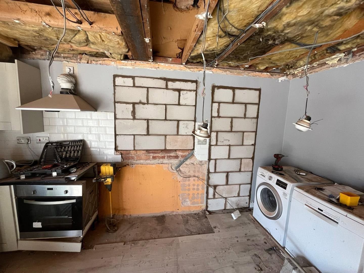Old kitchen with doorway and window bricked up, Stourport-on-Severn